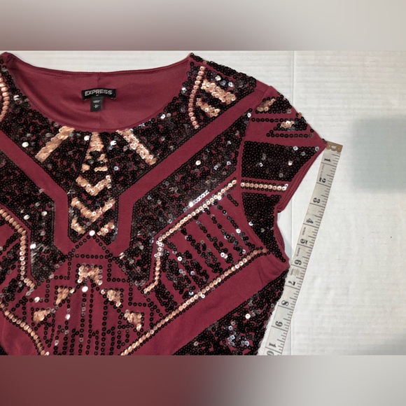 Express Burgundy and Black Sequin Dress - Picture 7 of 13
